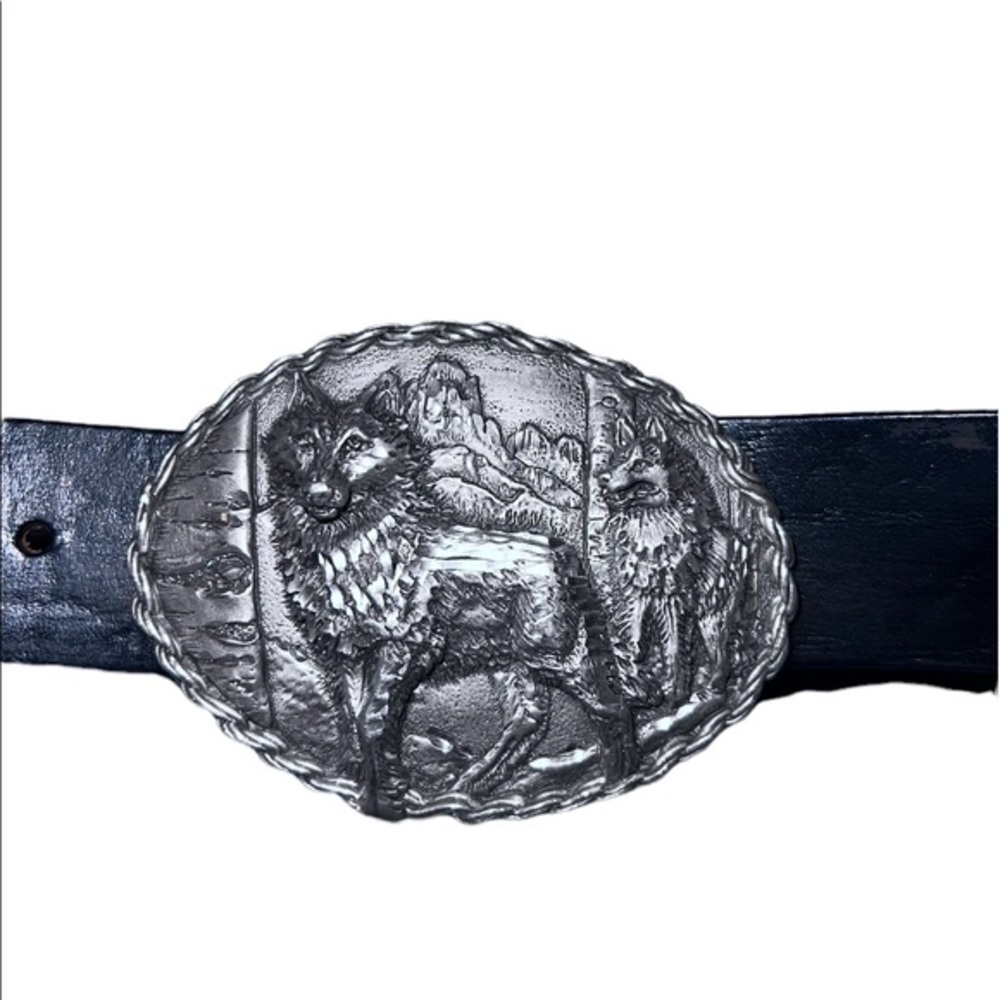 Vintage Arctic Wolves Birch Tree Forest Leather Belt